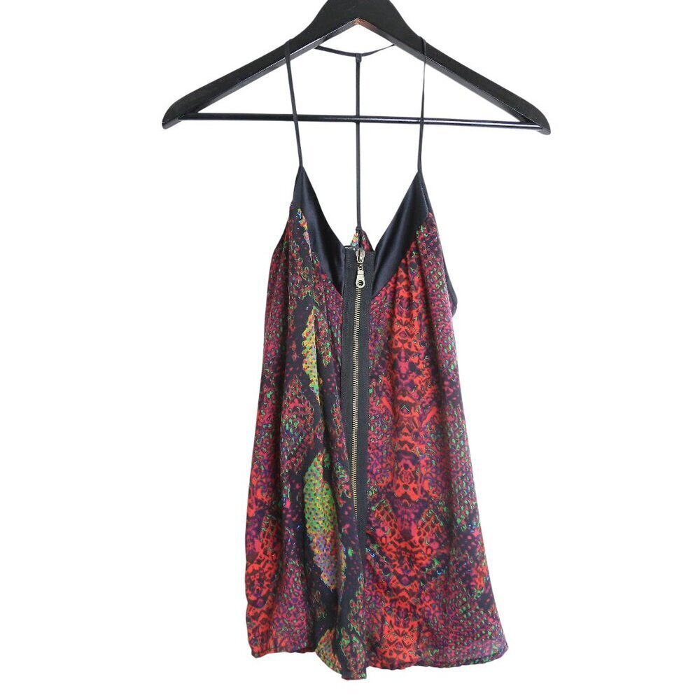 Buffalo David Bitton Geometric Silk Trim Zip-Front Cami Top Size Small